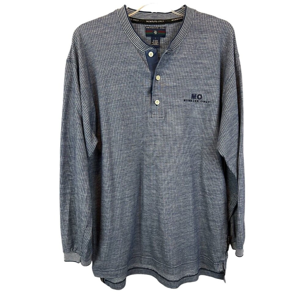 Members Only Henley Shirt  Men's Size L  Blue 3-Button Long Sleeve Tee